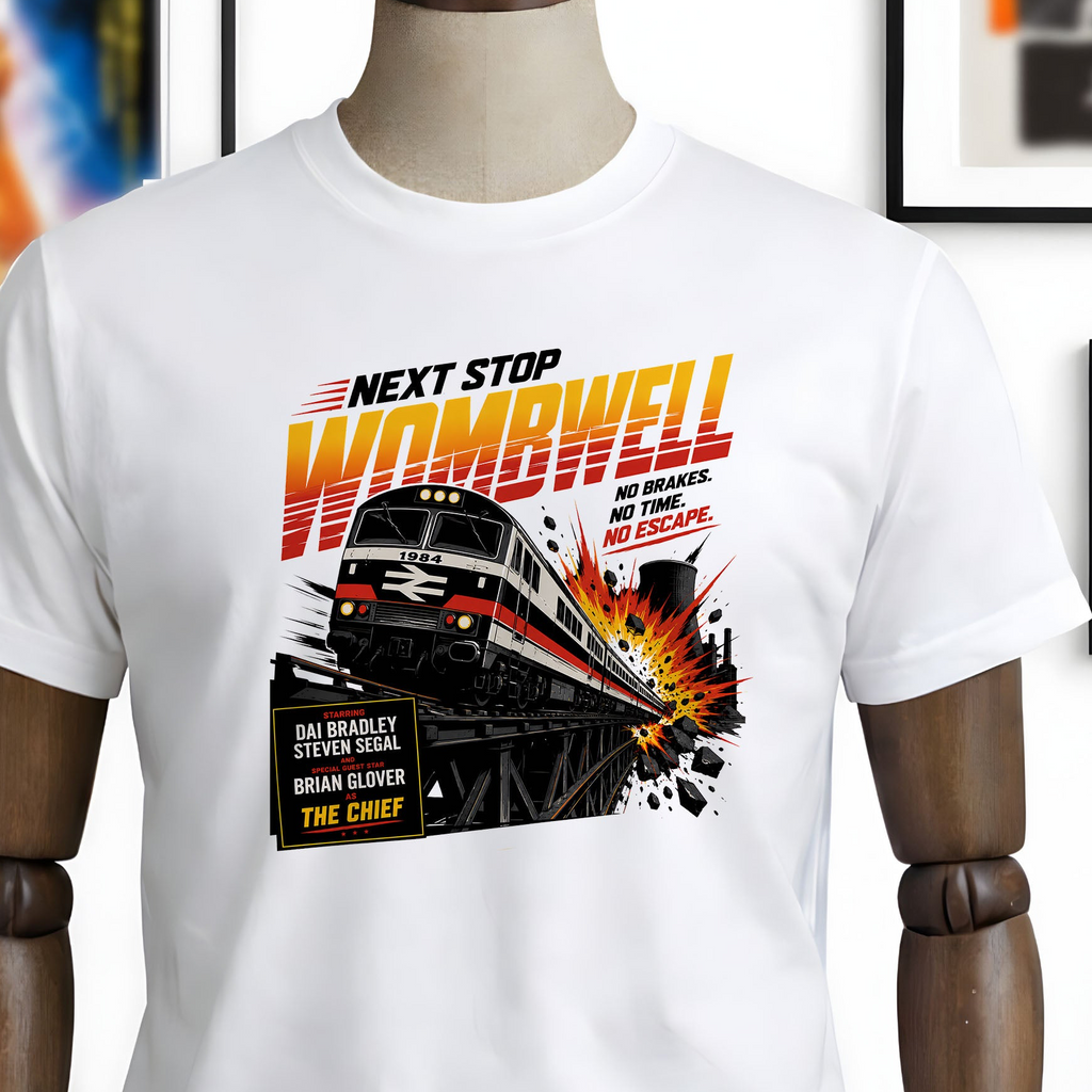 Next Stop Wombwell! Retro 80’s Action Movie Train Unisex T-Shirt
