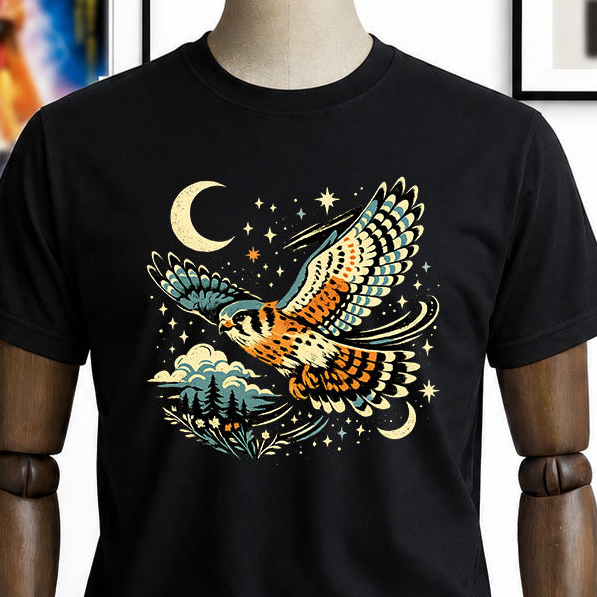 Whimsical Kestrel In Flight T-Shirt
